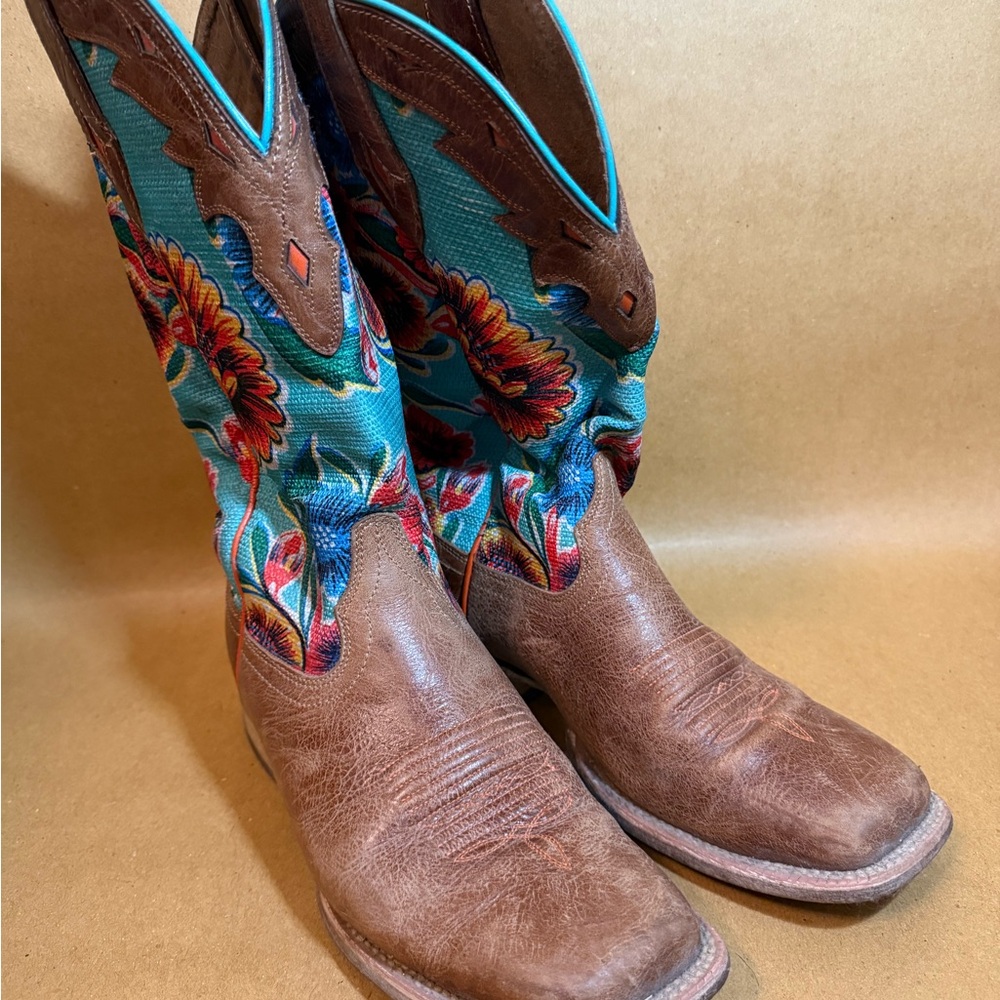 Ariat Brown and Turquoise Floral Cowboy Boots